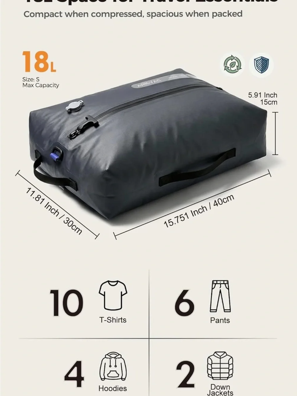 NEW - Vacuum Seal Bags for Travel w/Pump, 18L Compression Packing Cubes for Carr